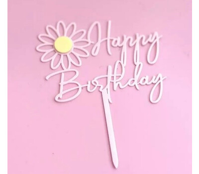 Топпер «Happy Birthday» №2 розовый цветок