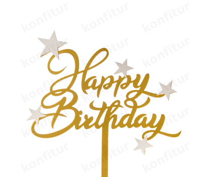 Топпер «Happy Birthday» золотой со звездочками