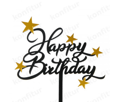 Топпер «Happy Birthday» черный со звездочками