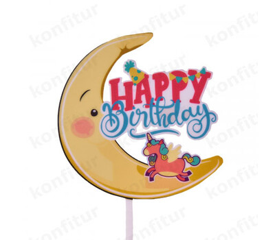 Топпер цветной «Happy Birthday» единорог на луне