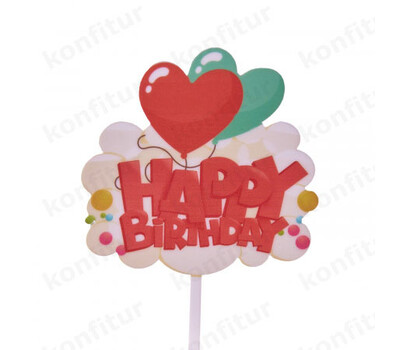 Топпер цветной «Happy Birthday» облако с сердцами