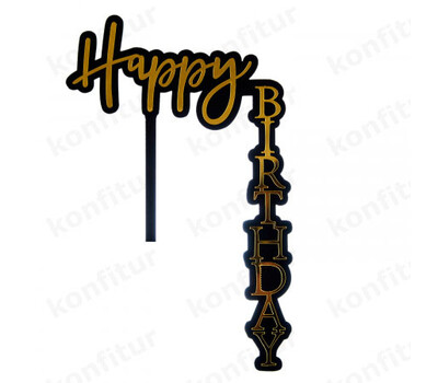 Топпер уголок «Happy Birthday» черный фон с надписью